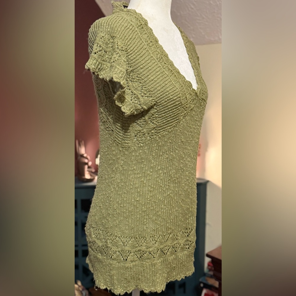 Vintage Axcess Sage Green Lace Knit Women's Blouse - Picture 4 of 6